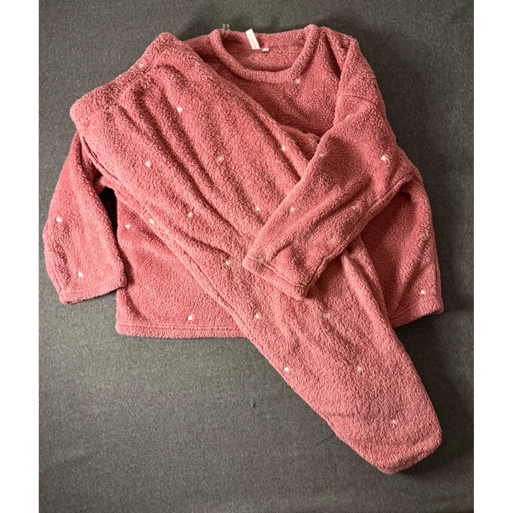 Joyspun Pink Sherpa Heart Pajama Set 2PC Fleece Joggers Sweatshirt Womens 2X